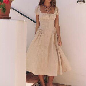 NWT Ciara Pucker Check Midi Color Oatmeal